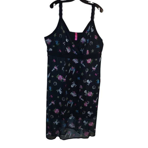Torrid Betsey Johnson Black Pink Mesh Goth Skull Heart Love Dress 3X 22 24 NWOT